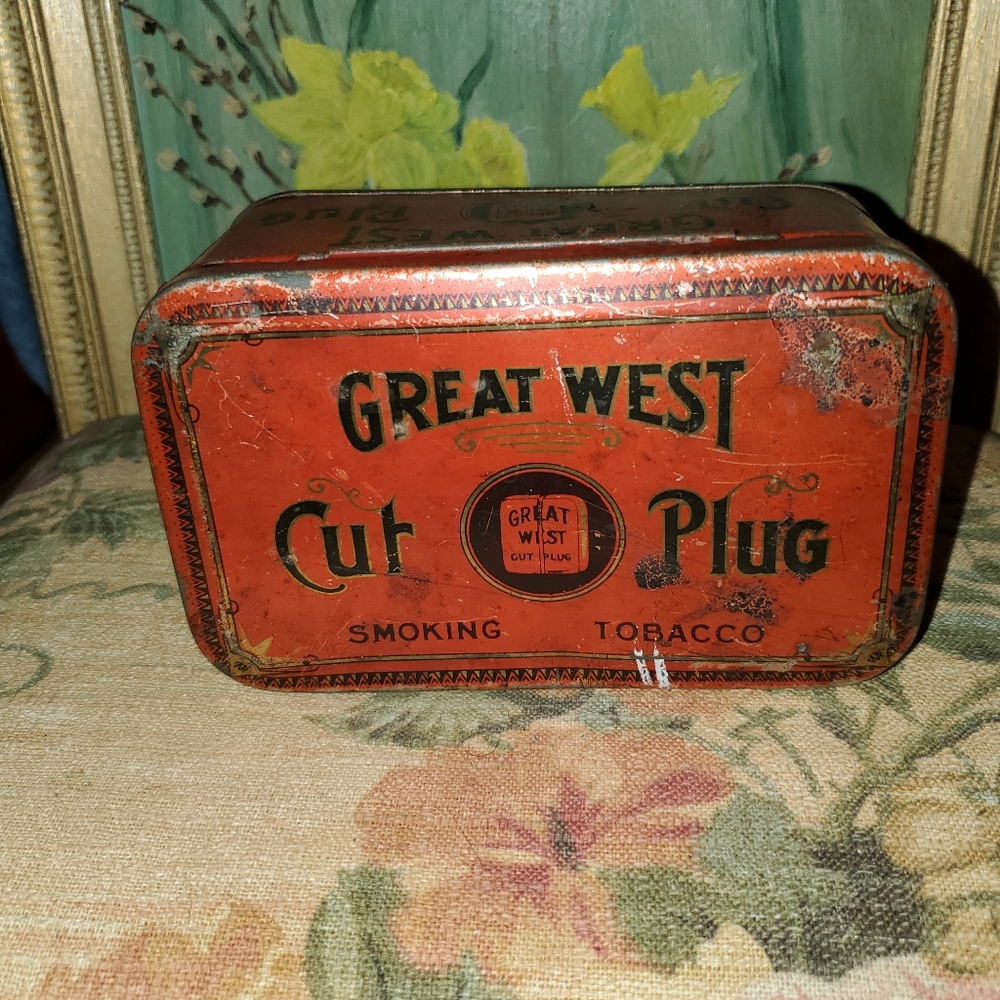 Collectible Tin Litho Advertising Hinged Box Great West Cut Plug Imperial
